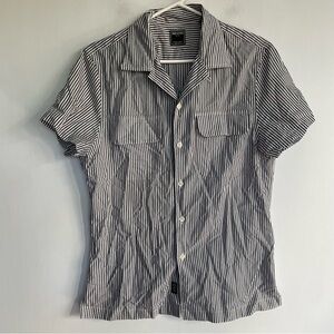 Todd Snyder Men’s Striped Collared Short Sleeve Shirt Gray White 100% Cotton S